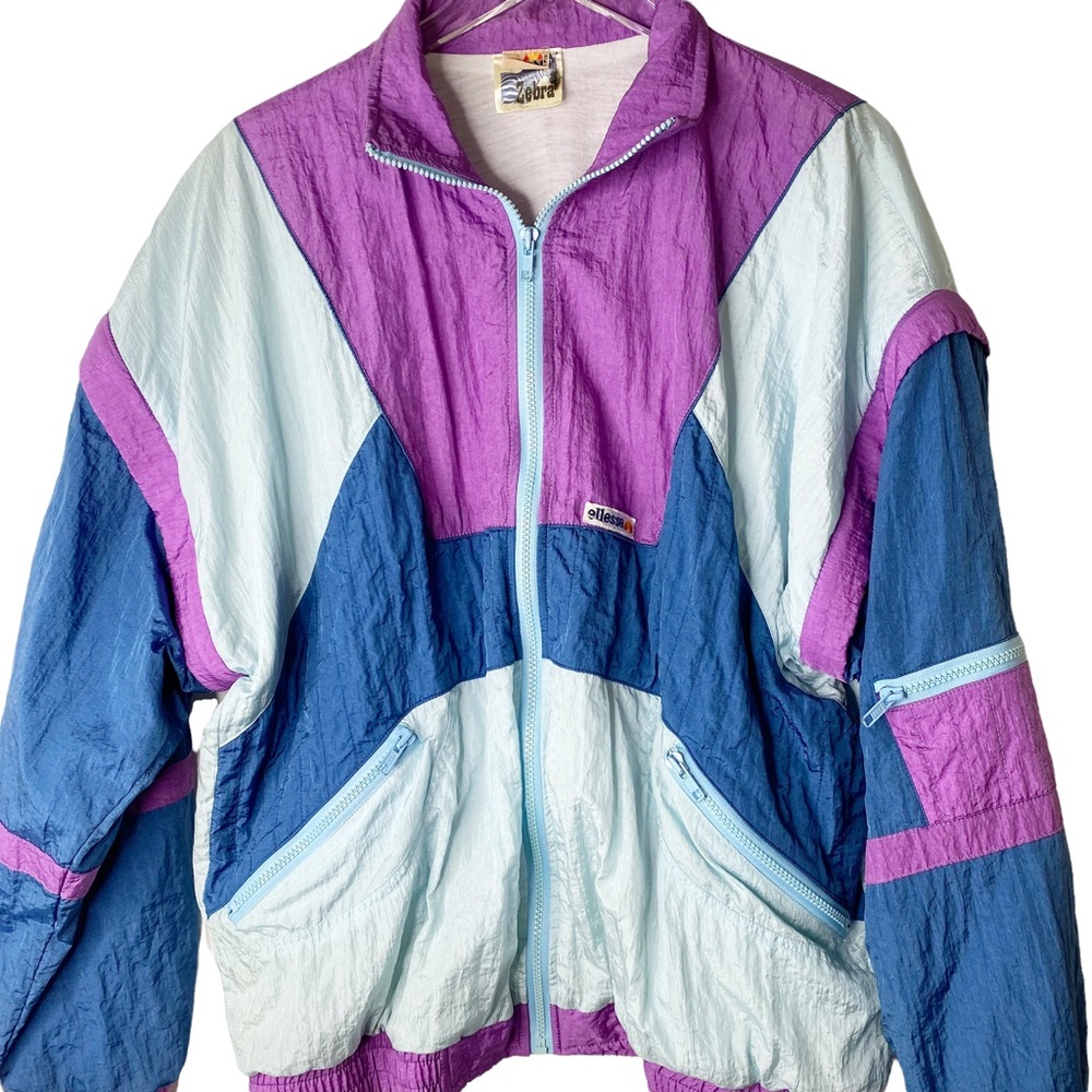 Ellesse Vintage Zebra 80’s Windbreaker Jacket Vest Removable Zipper Sleeves L